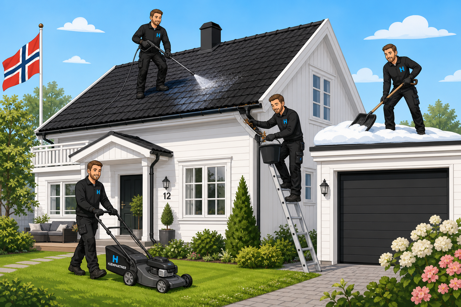 Hjempartner hjelper til med takvask, rens av takrenner, plenklipping og snømåking i Gjøvik